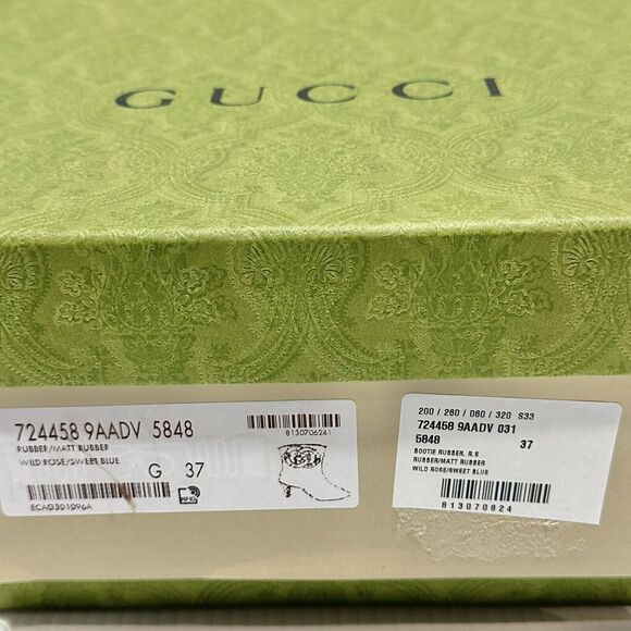 Gucci Interlocking G Size 37/ US 7 Ankle Rubber Rain Boots Pink Blue NIB - Picture 14 of 15